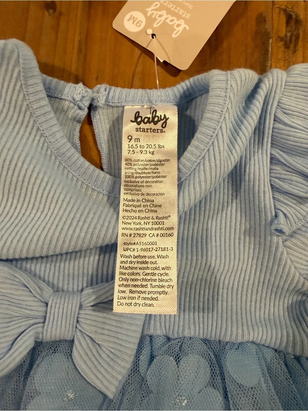 NWT Baby Starters Light Blue Ribbed Floral Tulle Dress & Headband Set 9M